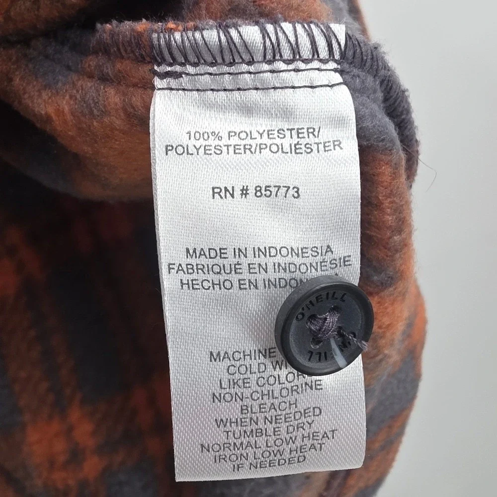 O'NEILL SHACKET PLAID MENS SMALL ORANGE GRAY FLEECE SNAP BUTTONS ARCTIC CHECK